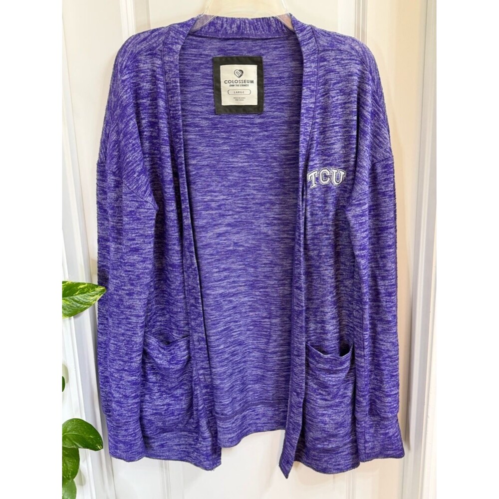 Colosseum Women’s TCU Purple Marled Open Front Cardigan Size Large